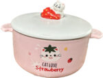 PY02 |Noodle bowl with lid (cat love strawberry) / 手绘草莓猫咪泡面碗