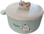 PY02 |Noodle bowl with lid (cat love strawberry) / 手绘草莓猫咪泡面碗 - Image 2