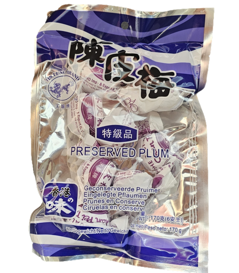 174368141367ee778515a4b.jpg Tin Lung Chan pei mui plums 天龙 陈皮梅 170g - Image 1